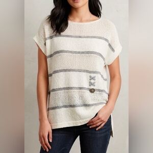 NWT White and Gray Striped Boatneck Sweater Top S